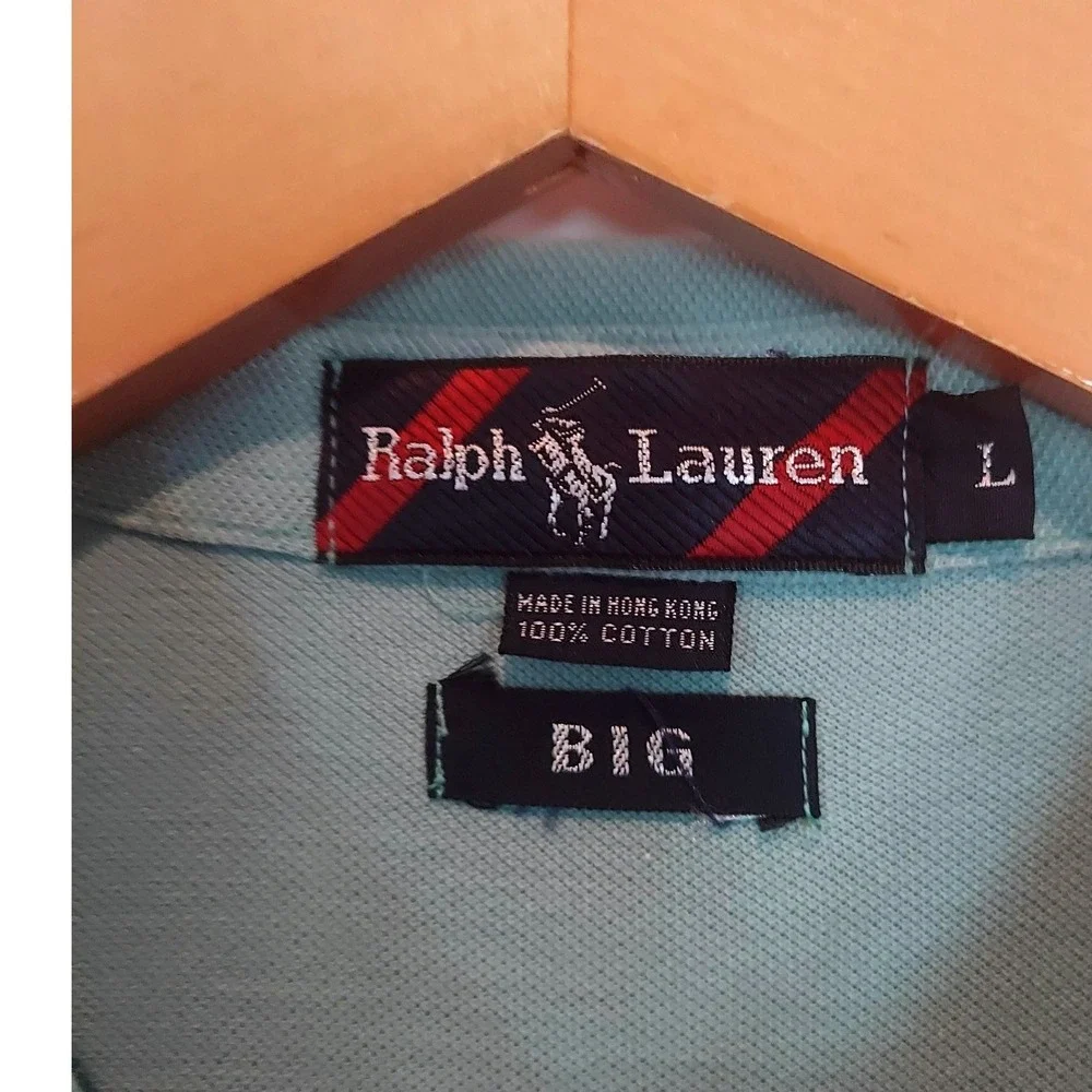 Ralph Lauren Vintage Mens Y2K Style Polo Shirt Mint Green Cotton Button Down XXL